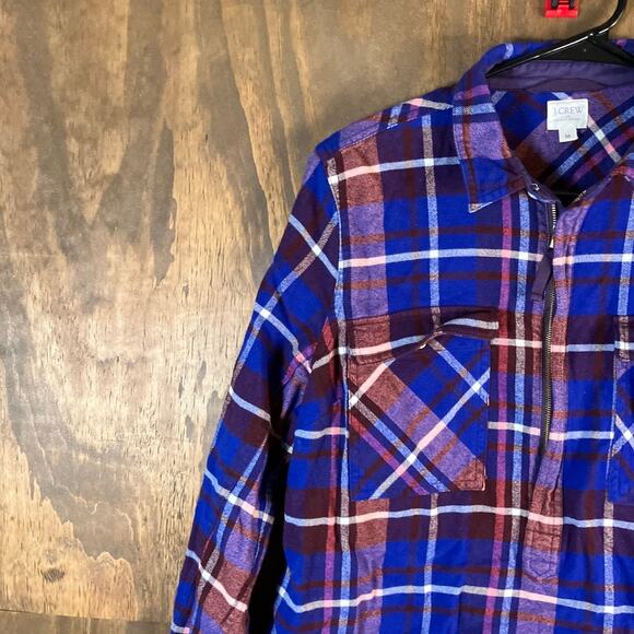 J Crew Womens Shirt Blue Multicolor Plaid Collared 1/2 Zip Long Sleeve Medium - Picture 4 of 12